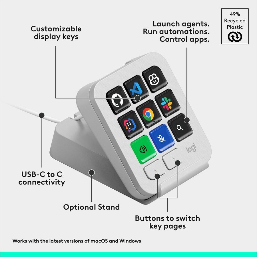 Alternate-Image1 Image for Logitech MX Keypad, Programmable Macro Pad for Developers,9 LCD Keys,App-Aware Profiles,GitHub Copilot,USB-C,Pale Gray