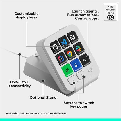 Alternate-Image1 Image for Logitech MX Keypad, Programmable Macro Pad for Developers,9 LCD Keys,App-Aware Profiles,GitHub Copilot,USB-C,Pale Gray