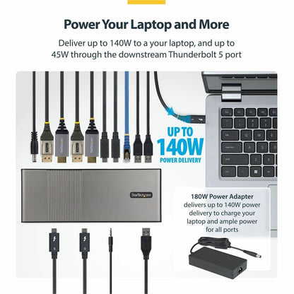 Top Image for StarTech Thunderbolt 5 Universal Docking Station for Mac & Windows with Quad Monitors, 140W PD, 120Gbps, 2.5Gb Ethernet, USB-C & USB-A