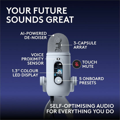 Alternate-Image2 Image for Logitech G Blue Yeti 2 USB Mic for Gaming, Voice Proximity Sensor, AI-Powered De-Noiser, White