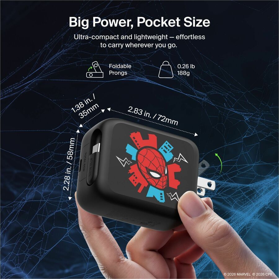 Alternate-Image4 Image for Belkin UltraCharge Retractable GaN Wall Charger 67W, Spider-Man: Brand New Day