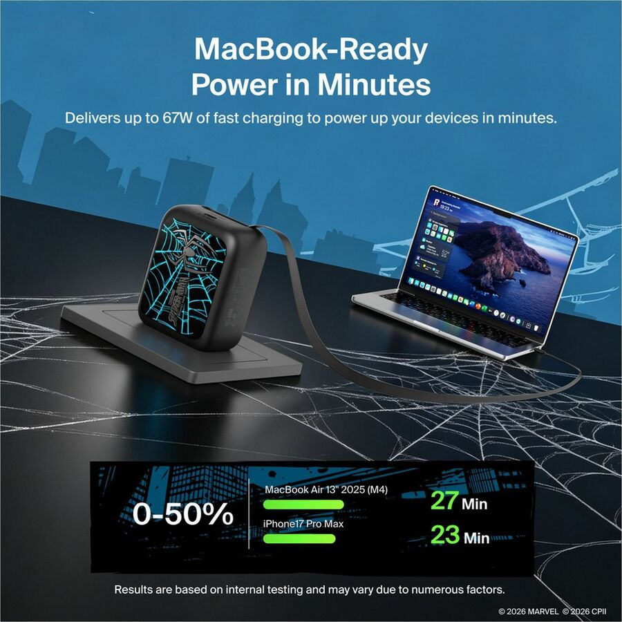 Alternate-Image3 Image for Belkin UltraCharge Retractable GaN Wall Charger 67W, Spider-Man: Brand New Day
