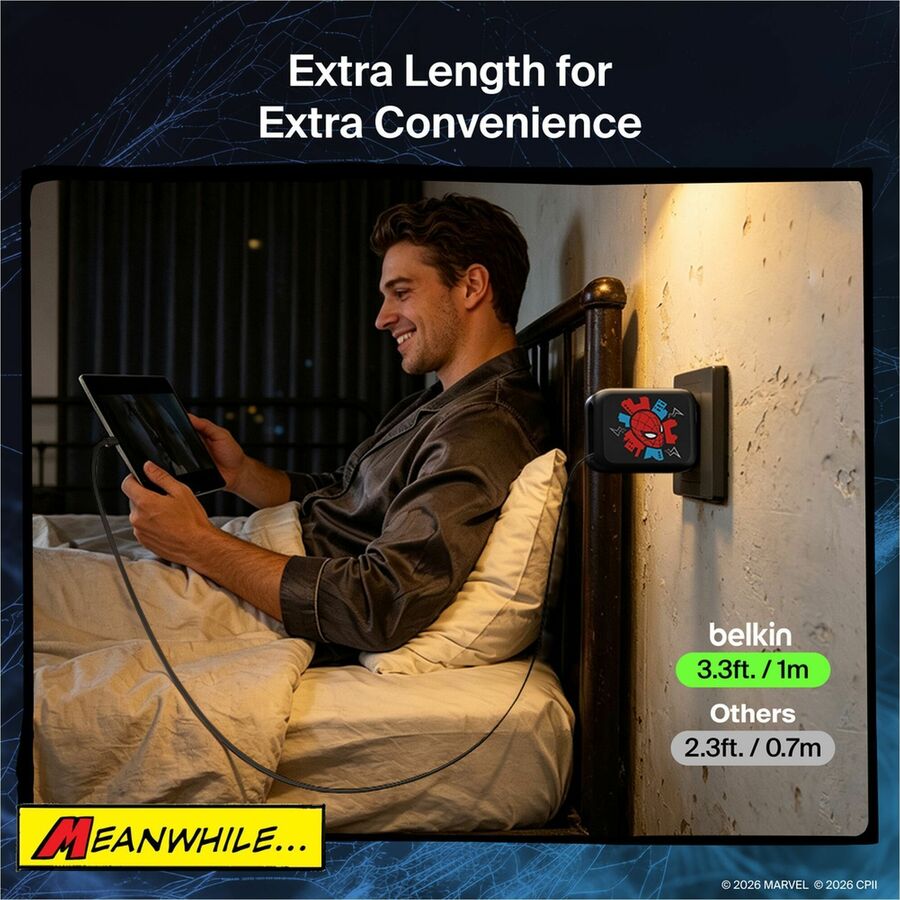 Alternate-Image1 Image for Belkin UltraCharge Retractable GaN Wall Charger 67W, Spider-Man: Brand New Day