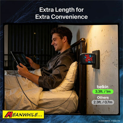 Alternate-Image1 Image for Belkin UltraCharge Retractable GaN Wall Charger 67W, Spider-Man: Brand New Day