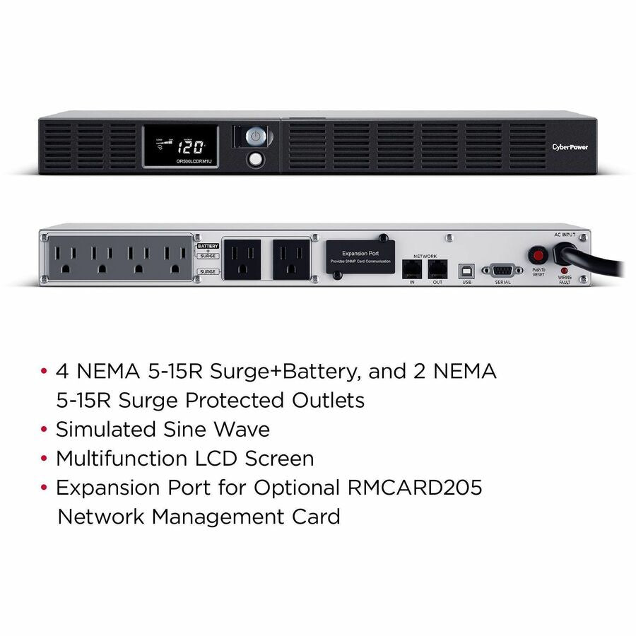 Alternate-Image2 Image for CyberPower OR500LCDRM1U Smart App LCD UPS Systems