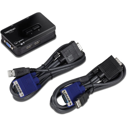 Alternate-Image1 Image for TRENDnet 2-Port USB KVM Switch And Cable Kit, 2048 x 1536 Resolution, Device Monitoring, Auto-Scan, Audible Feedback, USB 1.1, Compliant With Windows And Linux, Hot-Pluggable, White, TK-207K