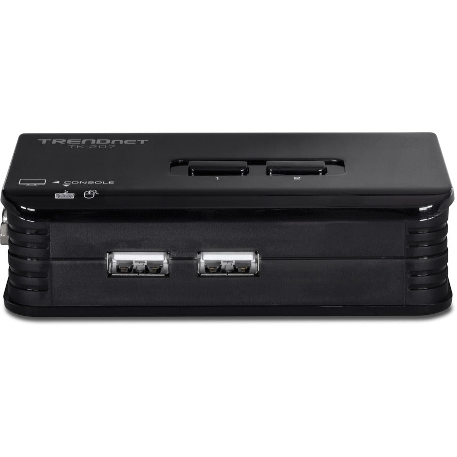 Front Image for TRENDnet 2-Port USB KVM Switch And Cable Kit, 2048 x 1536 Resolution, Device Monitoring, Auto-Scan, Audible Feedback, USB 1.1, Compliant With Windows And Linux, Hot-Pluggable, White, TK-207K