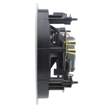 Side view Phantom speaker showing silk dome tweeter and polypropylene woofer