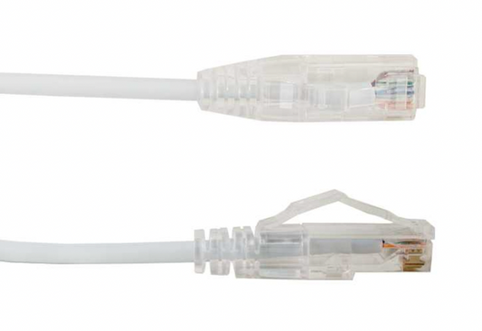 Front close-up of RJ45 unshielded plug with gold-plated 8P8C pins