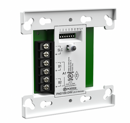 Front view of PAD100-DIM dual input module with LED indicator from island electrical supply

