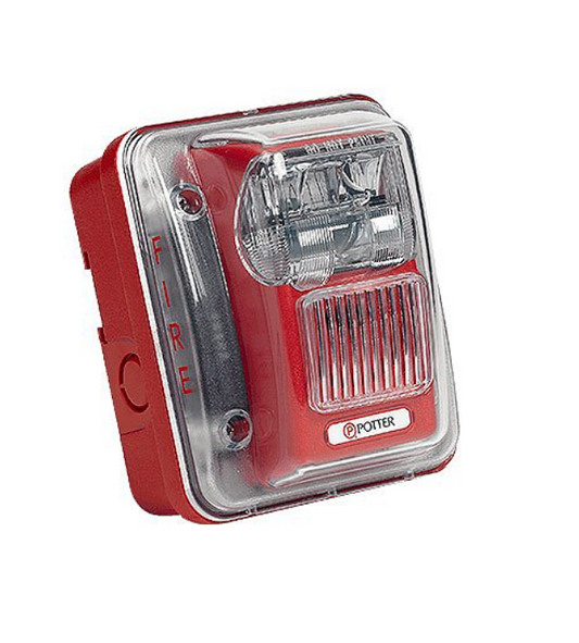 Potter HS-24PWR-WP outdoor horn strobe with low-profile weatherproof red housing