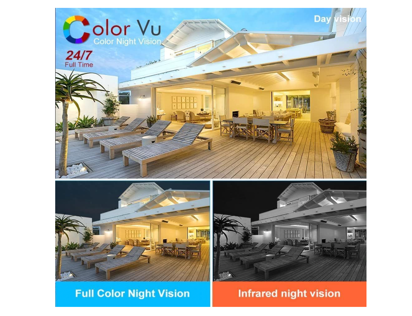 Hikvision 180° 4MP Turret Camera with ColorVu, 2.8mm lens, and built-in mic
ColorVu example pictures