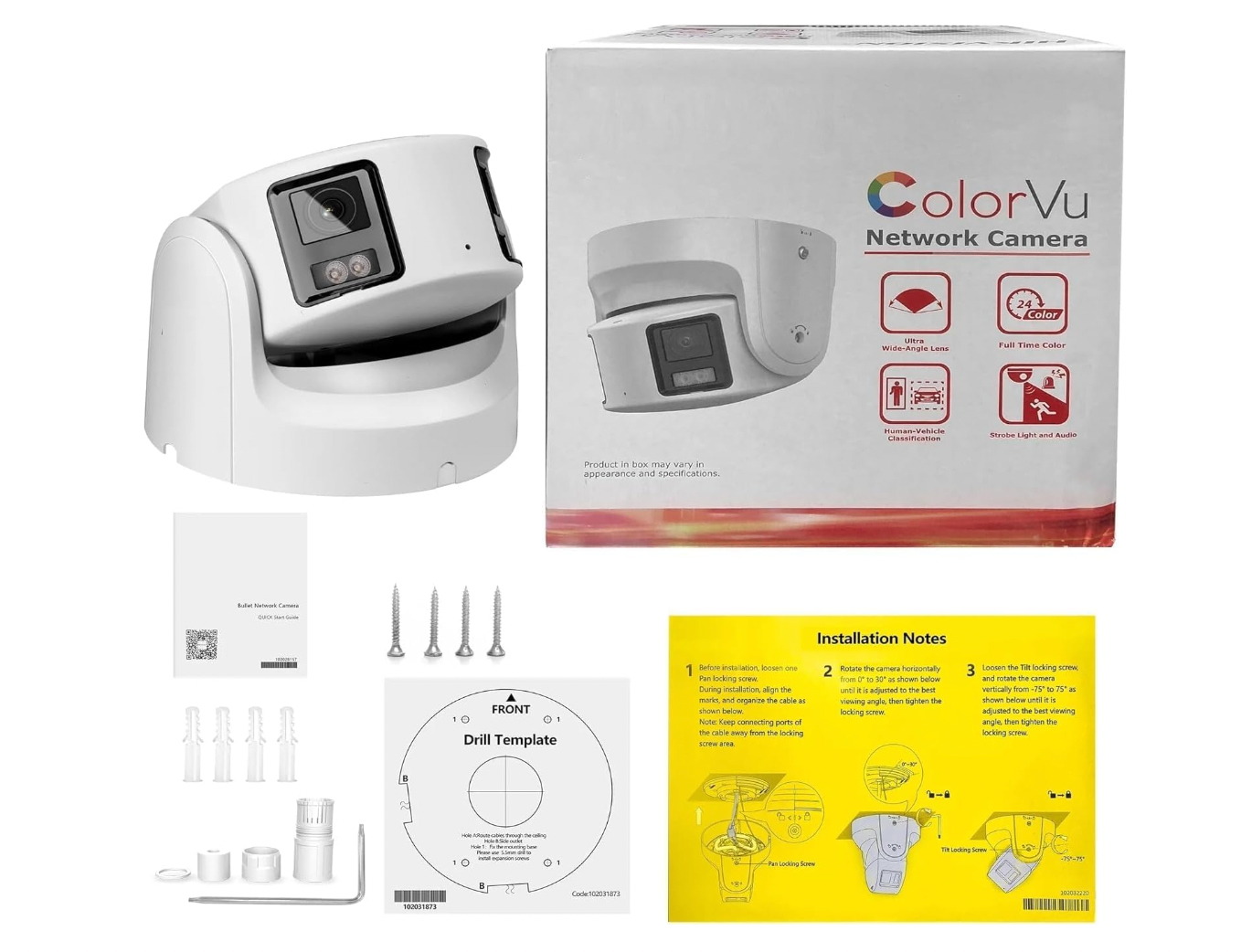 Hikvision 180° 4MP Turret Camera with ColorVu, 2.8mm lens, and built-in mic
in box with parts and directions