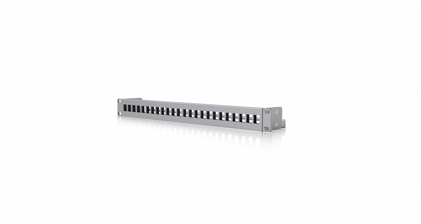 Ubiquiti UACC-Rack-Panel-Patch-Blank-24 front view showing 24 blank keystone slots
