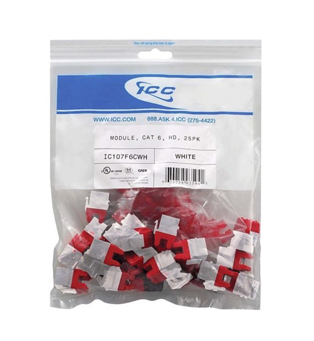 ICC CAT6 HD Modular Connector 25-Pack White | Island Electrical Supply