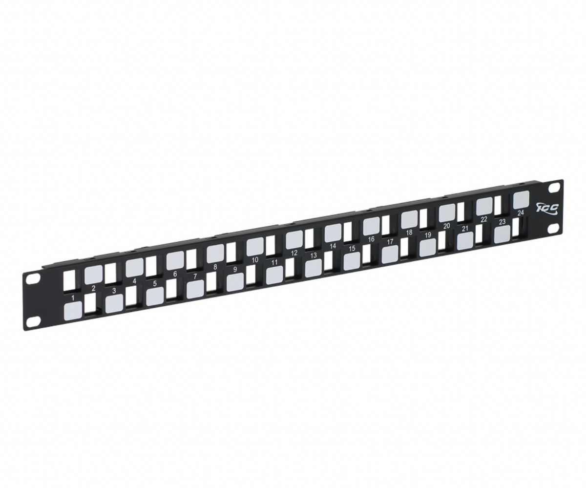 ICC 24-Port Blank Keystone Patch Panel - 1U Rack Mount, EZ/HD Modular, Steel (IC107BE241)