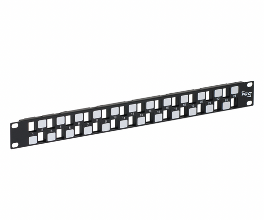 ICC 24-port blank patch panel with pre-numbered ports and labeling area

