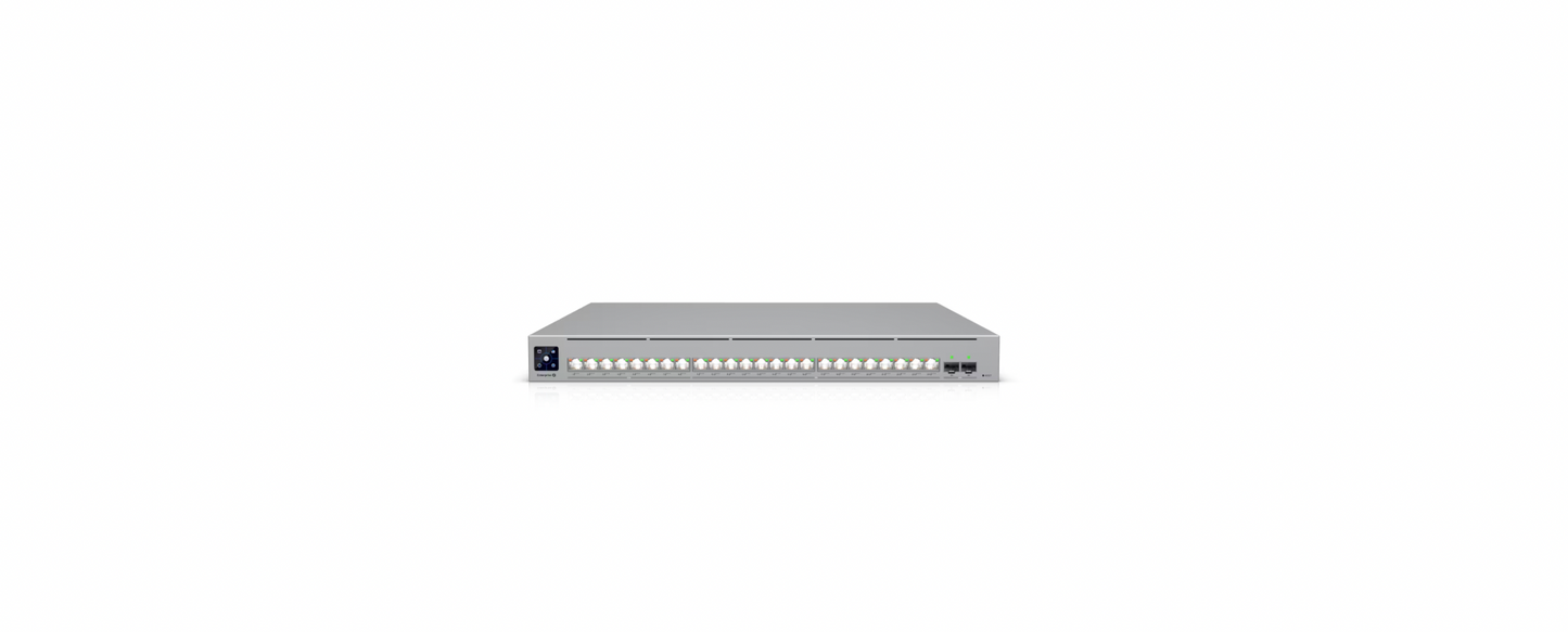 Front view of Ubiquiti ECS 24 PoE showing all 24 RJ45 ports