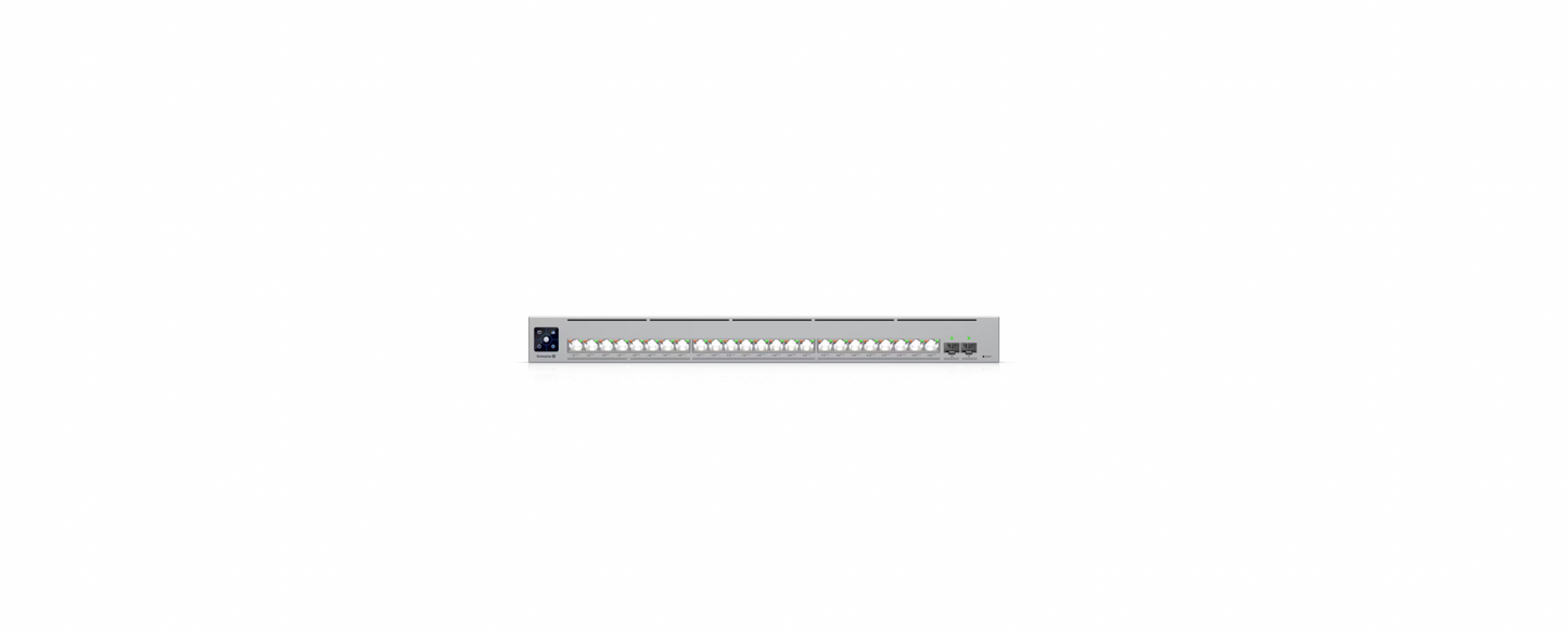 Front view of Ubiquiti ECS 24 PoE showing all 24 RJ45 ports