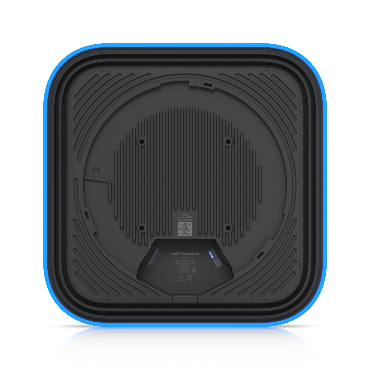 back showing port view of the Ubiquiti E7 WiFi 7 enterprise access point
