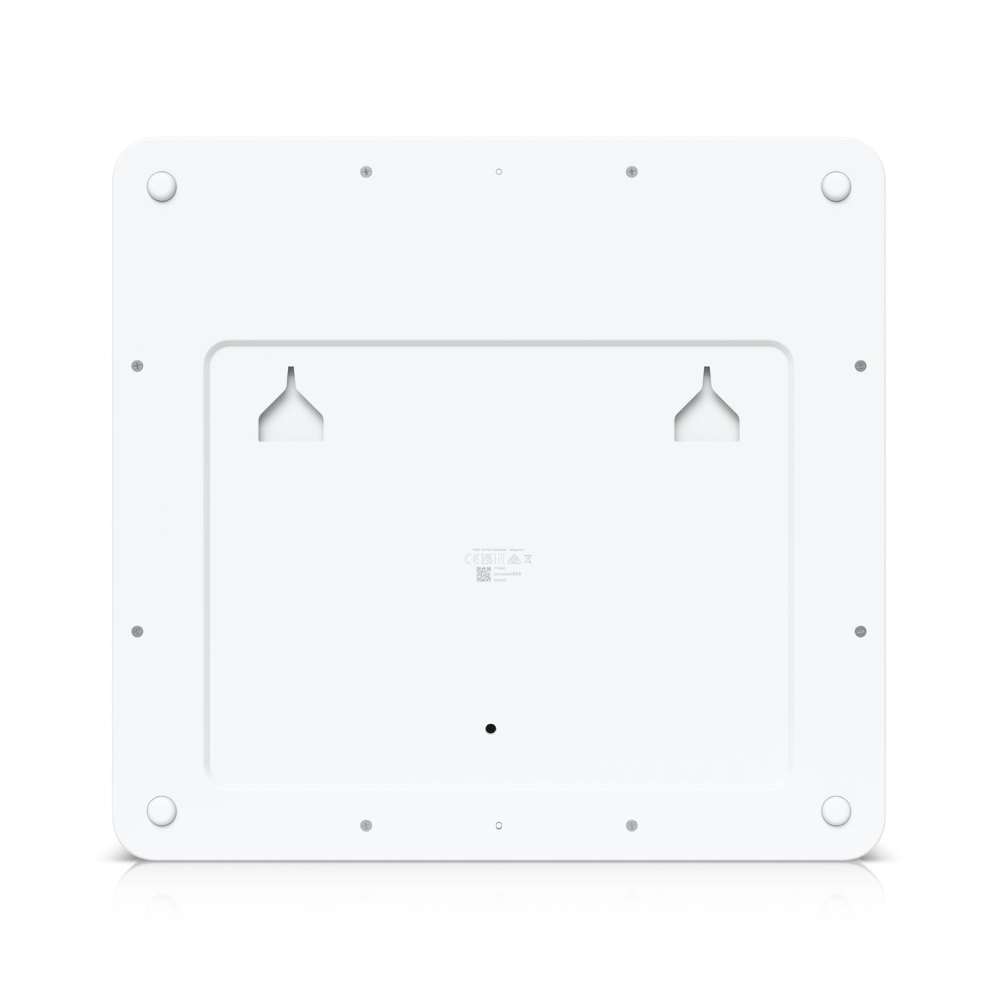 Rear mounting view of Ubiquiti EAH-8 access hub showing wall mount holes and label