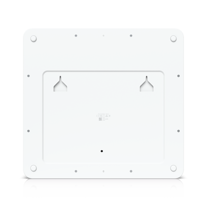 Rear mounting view of Ubiquiti EAH-8 access hub showing wall mount holes and label