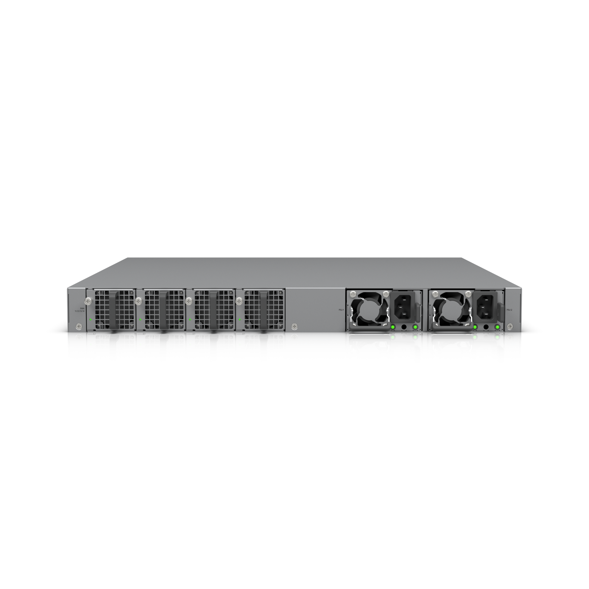 Enterprise Campus 24 PoE ECS-24-PoE rear view with hot-swappable PSUs and fans
