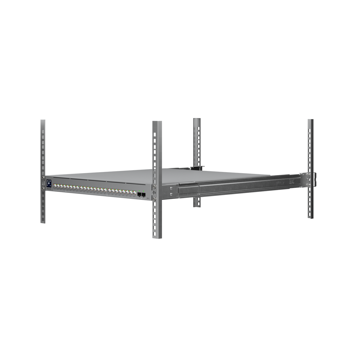 Enterprise Campus 24 PoE ECS-24-PoE mounted in four-post rack frame