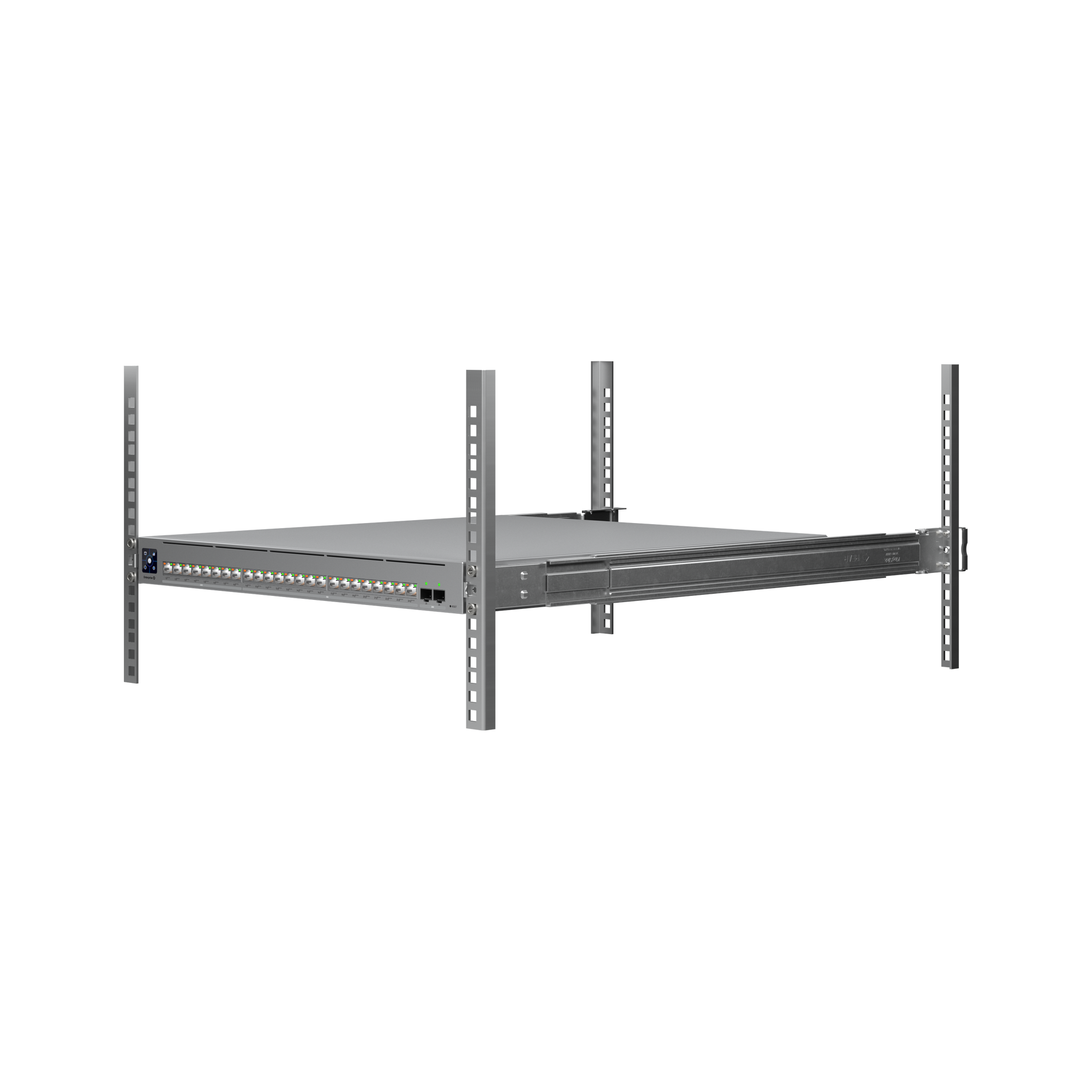 Enterprise Campus 24 PoE ECS-24-PoE mounted in four-post rack frame