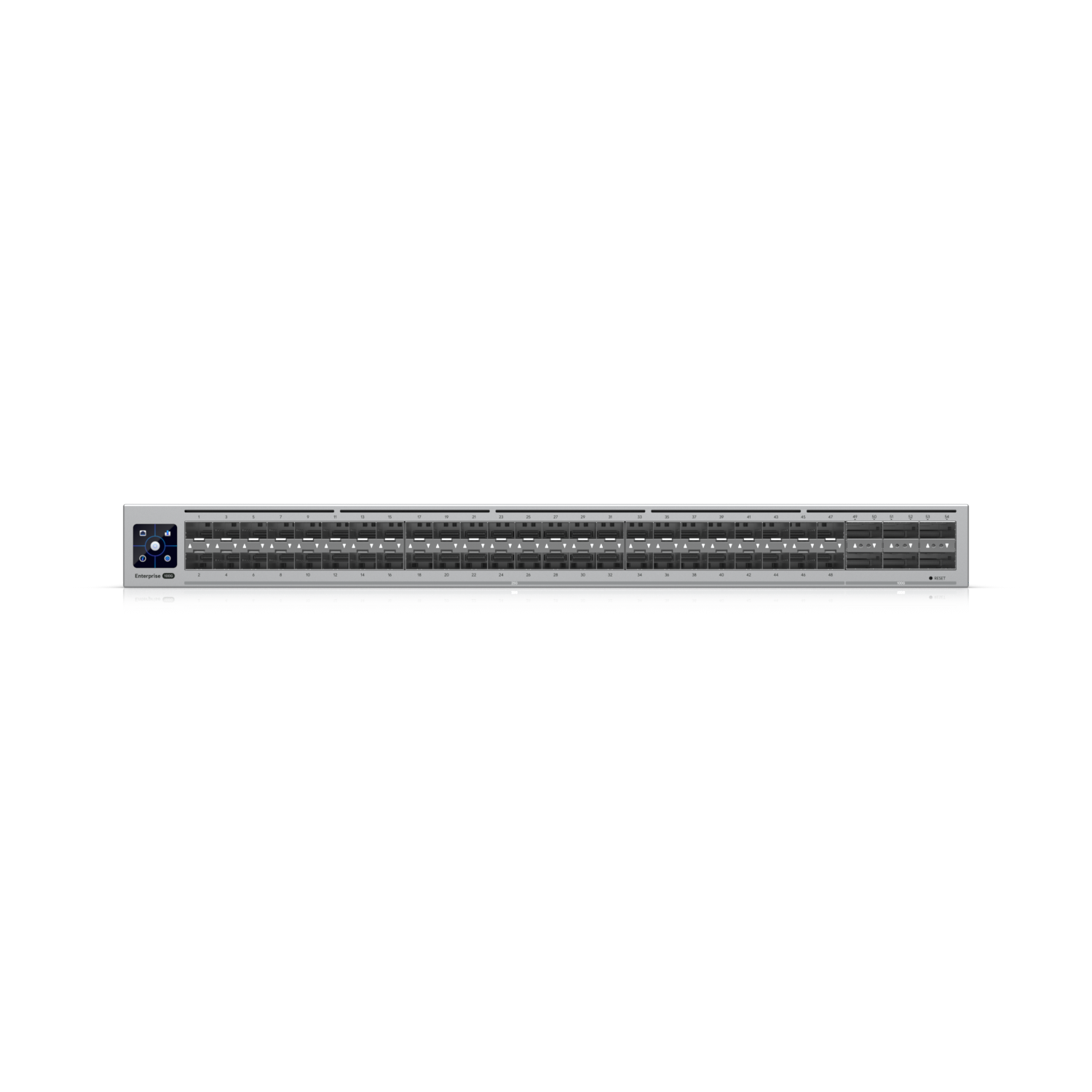 Wide front view of the Ubiquiti Enterprise Aggregation Switch showcasing its full array of SFP port interfaces.