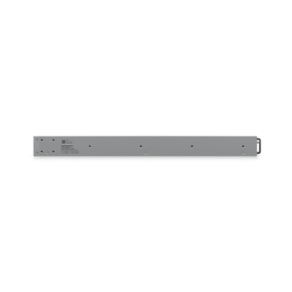 Side profile of the Ubiquiti Enterprise Campus Aggregation Switch with visible product labeling and rack-mount brackets.