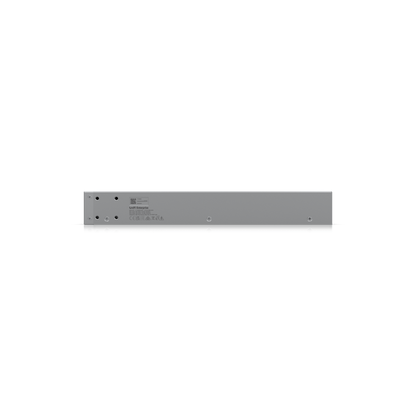 Side profile of the Ubiquiti Enterprise Campus Aggregation Switch with visible product labeling and chassis screw holes.