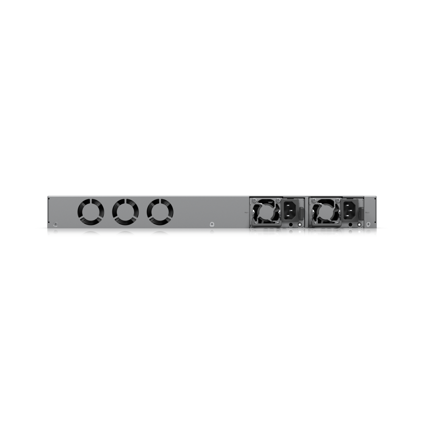 Rear view of the Ubiquiti Enterprise Campus Aggregation Switch showing four large cooling fans and dual power supply units.