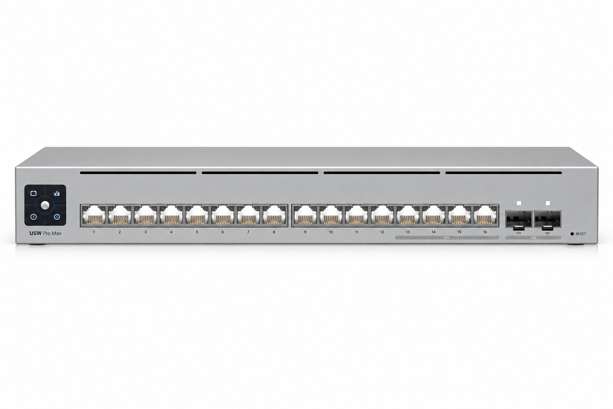 Ubiquiti UniFi Pro Max 16 PoE switch on a white background