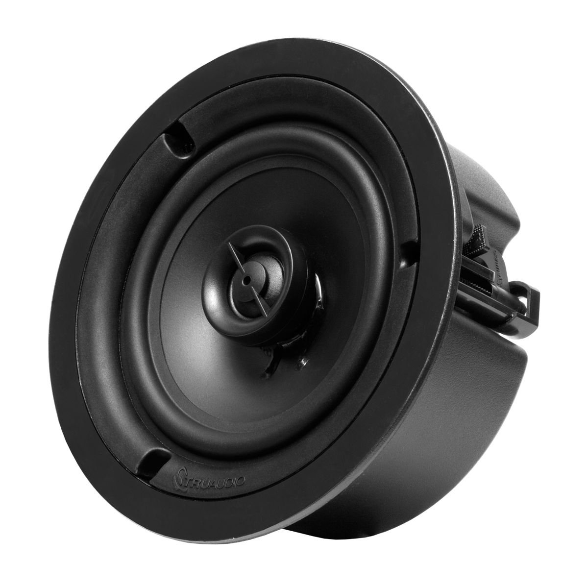 TruAudio Thin-Ceiling 5" Recessed Speaker - 2.4" Depth, Included Backbox, Ghost Grille, 75W, 8 Ohm