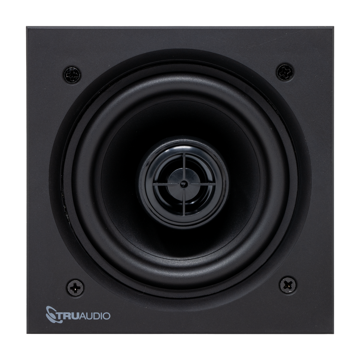 Front view of the LFS 4" square in-ceiling speaker with magnetic grille