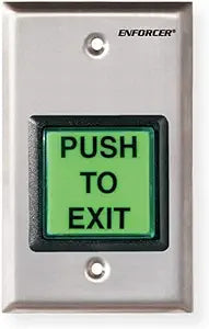 Seco-Larm SD-7202GC-PEQ ENFORCER LED Illuminated RTE Single-gang Wall Plate with Large Green Button, Large Illuminated Push Button with Caption "PUSH TO EXIT", Pushbutton Rated 10A at 125 to 250VAC