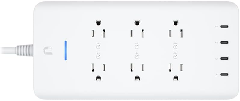 UniFi SmartPower Strip showing 6 AC outlets and 4 USB-C ports