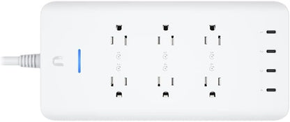 UniFi SmartPower Strip showing 6 AC outlets and 4 USB-C ports