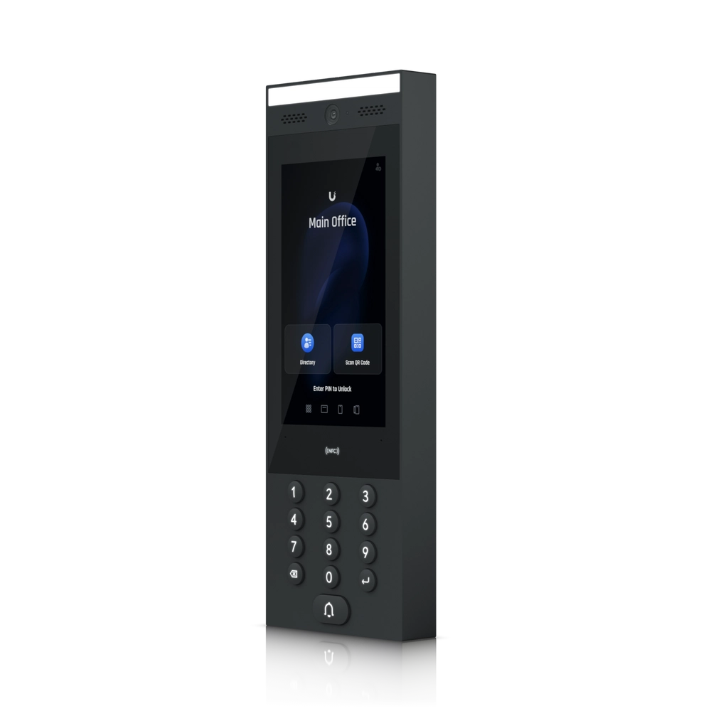 Ubiquiti UA-Intercom front view showing 7-inch touchscreen and camera
