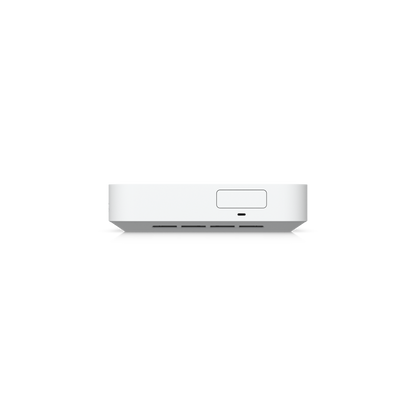 Side profile of UCG-Fiber Cloud Gateway with reset button and ventilation slots