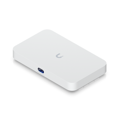 Top view of Ubiquiti UCG-Fiber with UniFi logo and slim desktop enclosure