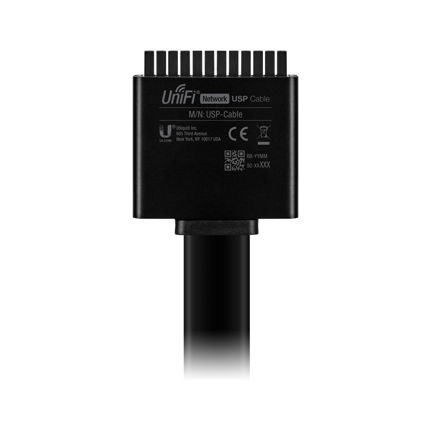 Rear view of Ubiquiti UniFi SmartPower Cable (USP-Cable) showing model details and certifications.