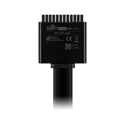 Rear view of Ubiquiti UniFi SmartPower Cable (USP-Cable) showing model details and certifications.