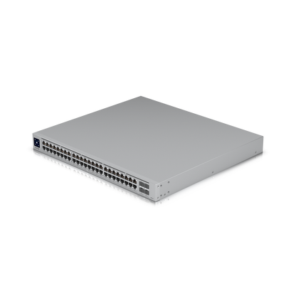 Angled front view of Ubiquiti Enterprise 48-Port 2.5 GbE PoE+ Layer 3 Switch
