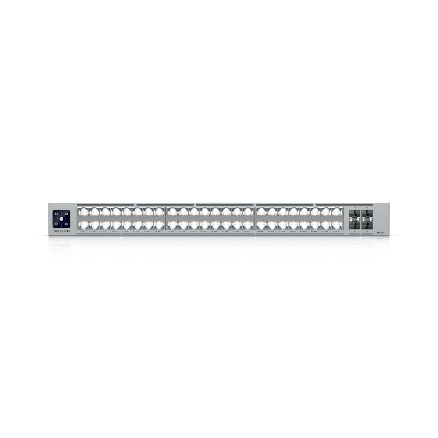 Ubiquiti Pro XG 48 PoE front panel with RJ45 and SFP28 ports
