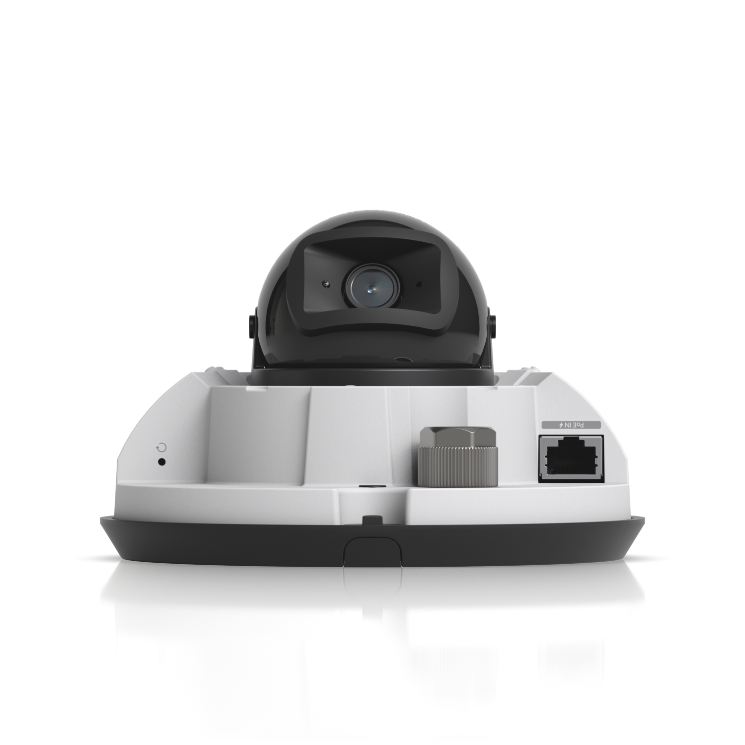 UVC-G6-Dome-W front view with exposed lens, Ethernet port, and connection points visible