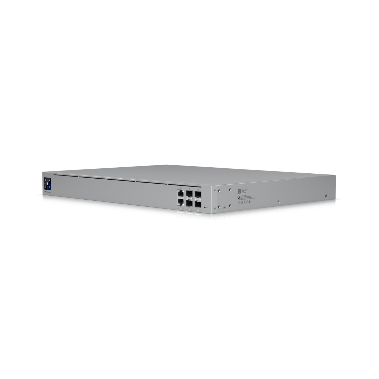 Angled side view of the Ubiquiti UXG-Enterprise Gateway showing Ethernet and SFP+ ports