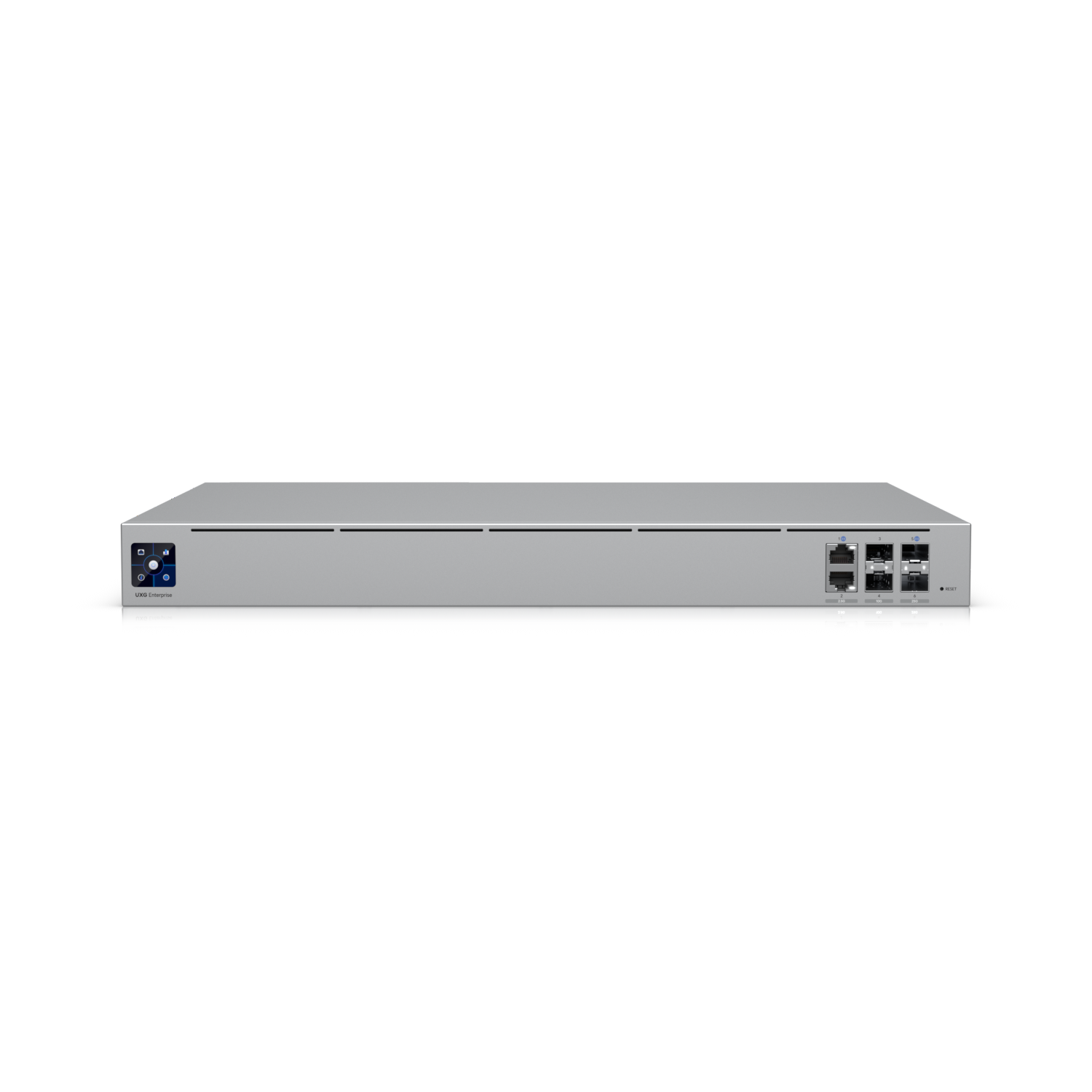 Front view of the Ubiquiti UXG-Enterprise Gateway with all ports visible