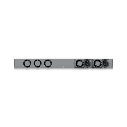 Rear view of the Ubiquiti UXG-Enterprise gateway showing ventilation fans and dual hot-swappable power supplies